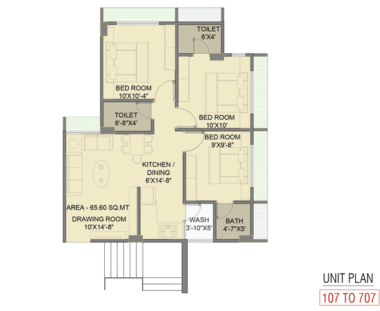 3BHK Back Plan by Mominsara Developers